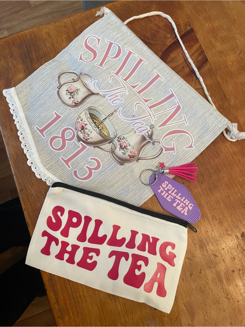 Bridgerton themed wall hanging, zippered pouch and keychain bundle